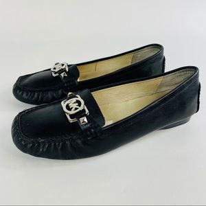 Michael Kors Black Leather Flats Loafers Logo Shoe
